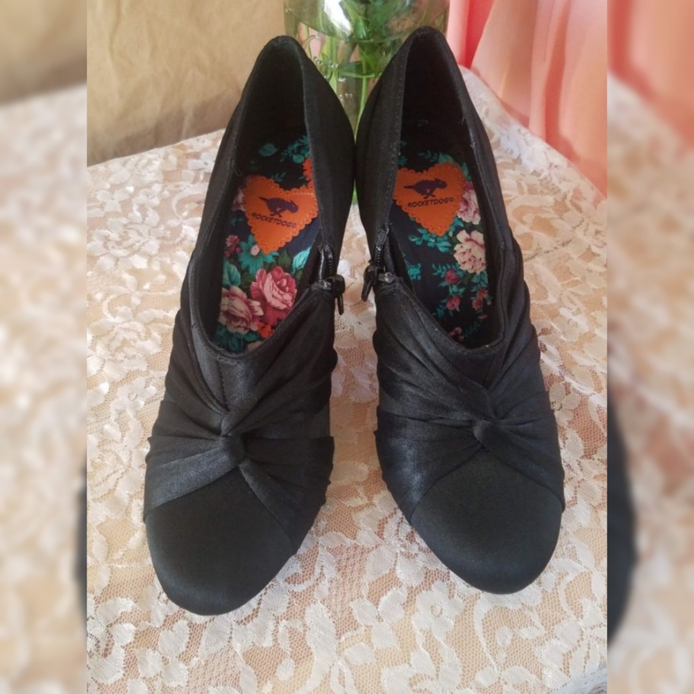 Rocket Dog, Black, Satin Cotton, Ondrea Brushed, Heels, Booties, Size 9